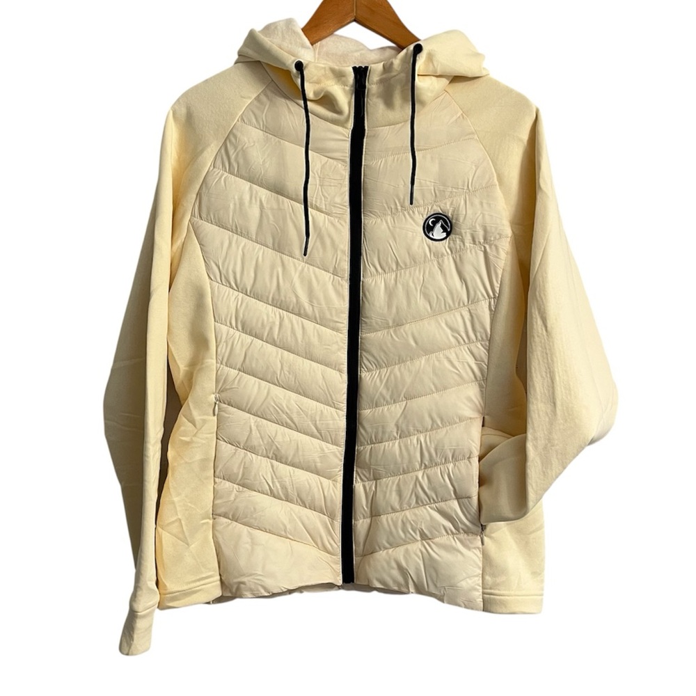 Zyia Active Quilted Hybrid Jacket Fleece Hoodie Size XL Cream - Picture 2 of 9